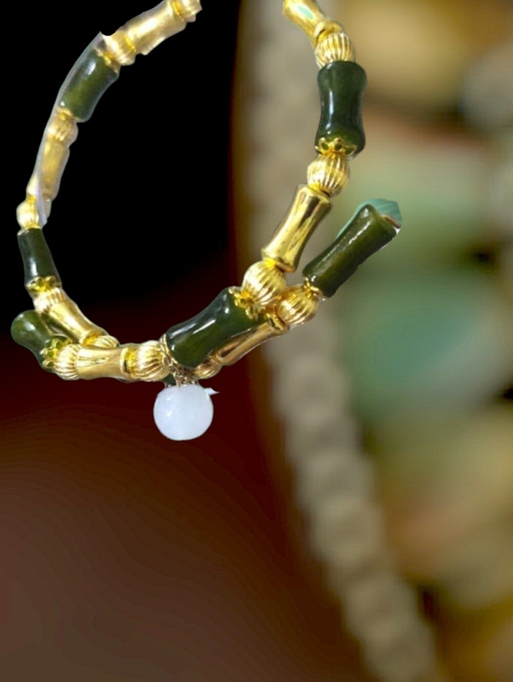 Adjustable Green Bamboo Beaded Bracelet